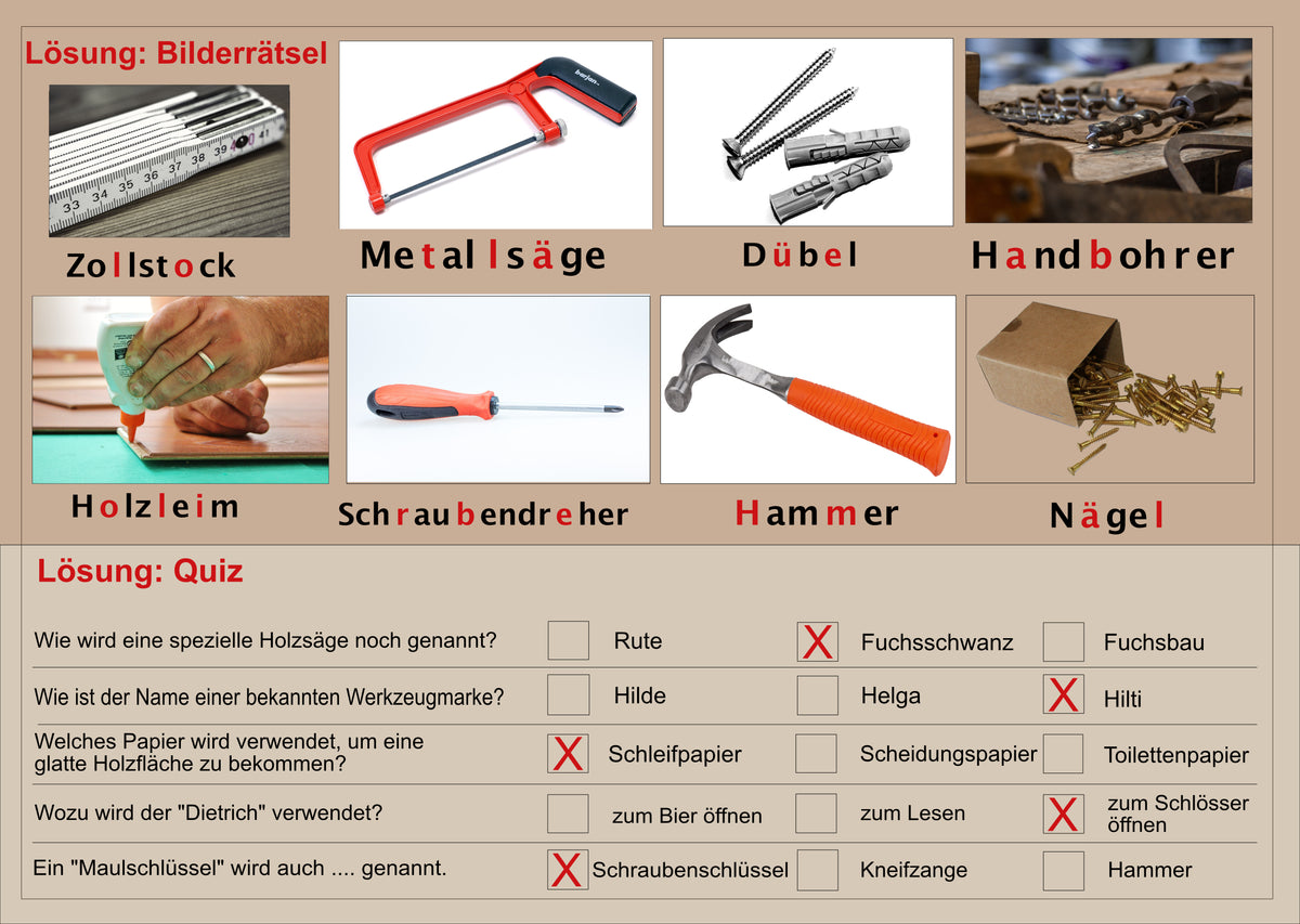 XXL - Rätselblock-  Werkzeug